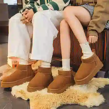 小红人 牛反绒 保暖耐磨防滑 经典休闲 百搭 短筒 雪地靴 男女同款 栗色