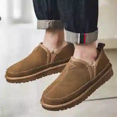 小红人 牛反绒 保暖防滑耐磨减震 加绒休闲时尚 及踝 雪地靴 男款 棕色