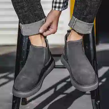 小红人 牛反绒 舒适时尚 一脚蹬 切尔西靴 男