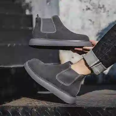 小红人 牛反绒 舒适时尚 一脚蹬 切尔西靴 男