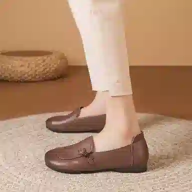 红蜻蜓 牛皮革 时尚百搭 休闲单鞋 女款 棕色