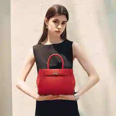 红蜻蜓 简约高级时尚 牛剖层皮革 手提包 女款 多色