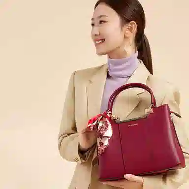 红蜻蜓 蕾丝绑带高级大气 商务通勤 牛皮 单肩斜挎手提包 中号 女款 多色