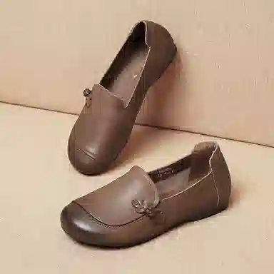 红蜻蜓 牛皮革 时尚百搭 休闲单鞋 女款 棕色