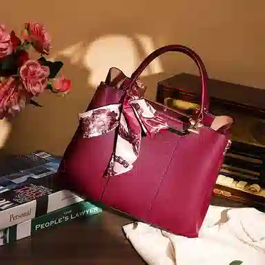 红蜻蜓 蕾丝绑带高级大气 商务通勤 牛皮 单肩斜挎手提包 中号 女款 多色