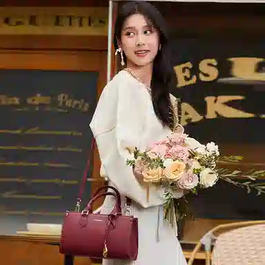 红蜻蜓 气质高雅高级时尚 牛剖层皮革 戴妃包手提包 中号 女款 多色