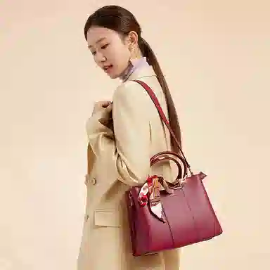 红蜻蜓 蕾丝绑带高级大气 商务通勤 牛皮 单肩斜挎手提包 中号 女款 多色