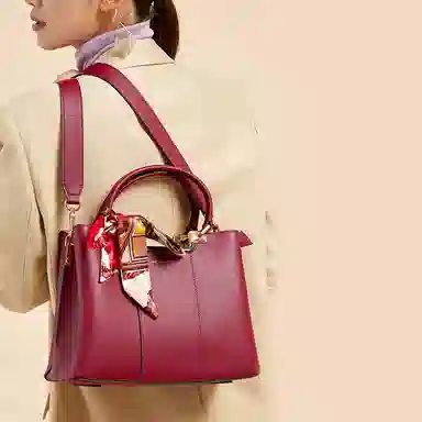 红蜻蜓 蕾丝绑带高级大气 商务通勤 牛皮 单肩斜挎手提包 中号 女款 多色