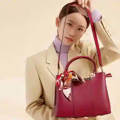 红蜻蜓 蕾丝绑带高级大气 商务通勤 牛皮 单肩斜挎手提包 中号 女款 多色