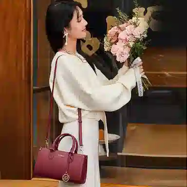 红蜻蜓 气质高雅高级时尚 牛剖层皮革 戴妃包手提包 中号 女款 多色