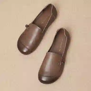 红蜻蜓 牛皮革 时尚百搭 休闲单鞋 女款 棕色