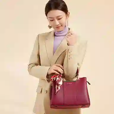 红蜻蜓 蕾丝绑带高级大气 商务通勤 牛皮 单肩斜挎手提包 中号 女款 多色