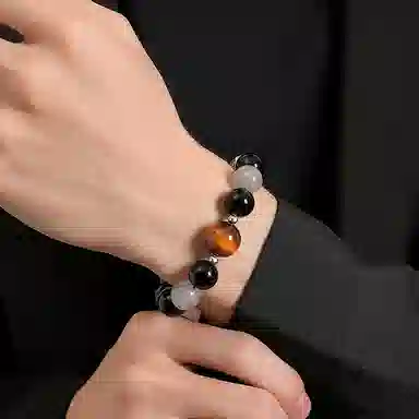 【999足银】 朝升 福运满满 国潮新中式简约大气日常通勤百搭小众大牌 节日生日送礼礼盒款#好运 黑曜石 手串 男女同款情侣款