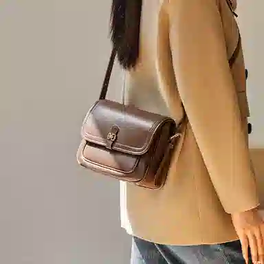 纳兰杜 复古休闲简约日常通勤时尚百搭 合成革 单肩斜挎包 常规 女款 咖色