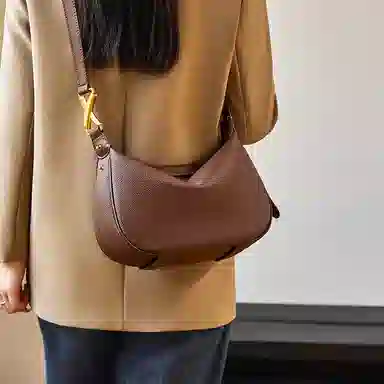 纳兰杜 韩系时尚百搭高级感大容量纯色软皮腋下通勤 头层牛皮拼合成革 饺子包月牙包单肩包 女款 大象灰/咖色