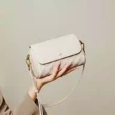 纳兰杜 百搭时尚高颜值精致小众 头层牛皮拼合成革 单肩包 女款 米白色/大象灰