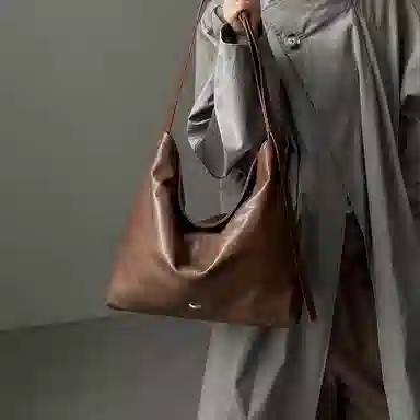 纳兰杜 通勤百搭时尚复古简约休闲实用 头层牛皮拼合成革 托特包单肩包购物袋 大号 女款 子夜黑/咖啡色