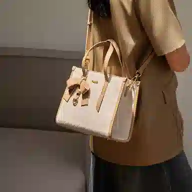 纳兰杜 女包通勤百搭大容量实用休闲女士包包 牛皮拼合成革 手提包托特包单肩包斜挎包 常规 女款 米白拼杏/子夜黑