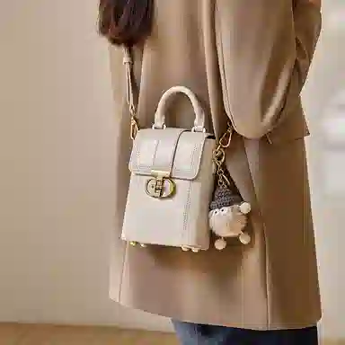 纳兰杜 夏天女士洋气迷你小众包包轻便散步休闲小巧百搭包包礼盒装 牛皮拼合成革 手机包斜挎包单肩包 中号 女款 米白色