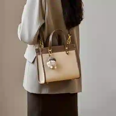 纳兰杜 小众时尚女包复古潮流气质百搭款品牌包包高级质感秋冬气质优雅手提包托特包斜挎包单肩包 牛皮 中号 女款 大象灰配棕