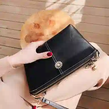 纳兰杜 女包百搭复古通勤优雅简约实用精致休闲 牛皮拼合成革 妈妈包单肩斜挎包小方包 中号 女款 黑色