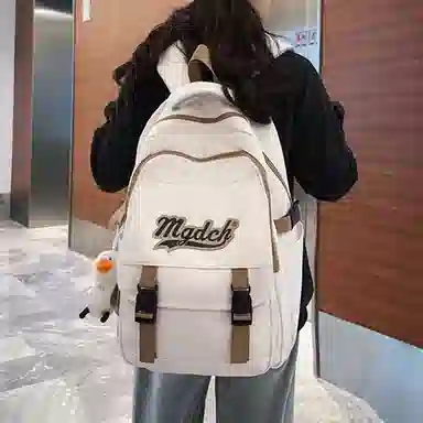 纳兰杜 大容量双肩包初中高中休闲女学生时尚简约百搭背包 织物 书包旅行电脑包 大号 女款 红色/黑色/白色