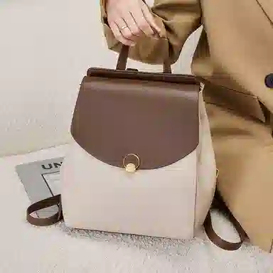 纳兰杜 大容量出行旅游高级感百搭高中生初中生轻便 牛皮拼合成革 背包双肩包 大号 女款 白拼咖色