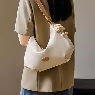 纳兰杜 大容量托特包韩系复古慵懒风休闲简约通勤时尚百搭 牛剖层革拼合成革 单肩斜挎包 大号 女款 焦糖棕/米白拼杏