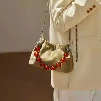 纳兰杜 女包新中式缎面百搭潮流实用女生精致包包 牛皮 链条包云朵包腋下包单肩斜挎包 迷你 女款 太空银/奶昔白/橄榄绿