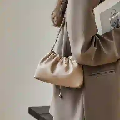 纳兰杜 时尚潮流女生链条包高级感小众品牌百搭褶皱 牛皮 小包女包单肩包 小号 女款 棕色/燕麦色/子夜黑
