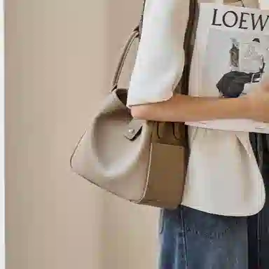 纳兰杜 精致质感手提包气质款时尚简约百搭女包小众潮流包包 牛皮 单肩斜挎包 中号 女款 大象灰/子夜黑/咖色/盐卡色
