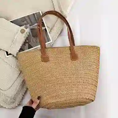 纳兰杜 通勤百搭休闲 织物拼合成革 单肩包 女款 卡其色 大号