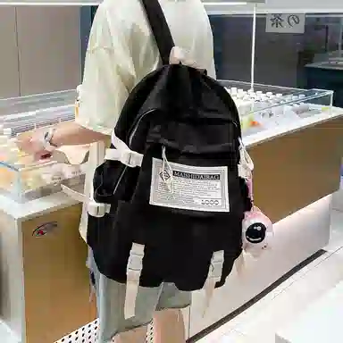 纳兰杜 大容量学生书包轻便潮流通勤双肩包大学生初中生高中生百搭款背包 织物配合成革 电脑包旅行包 大号 女款 米白拼红