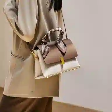 纳兰杜 妈妈款大容量丝巾高级感小众时尚潮流品牌高颜值 牛皮 斜挎包手提包单肩包 中号 女款 米白色拼咖色/咖色