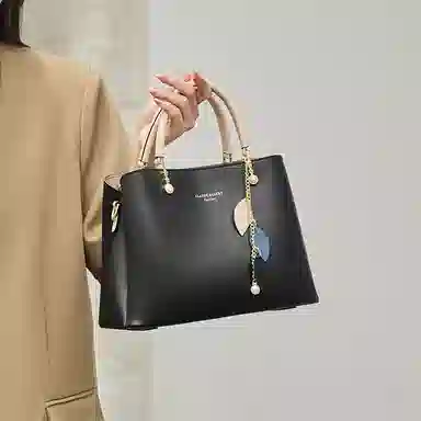 纳兰杜 大容量通勤百搭时尚妈妈款手提包女实用气质优雅女包 牛皮拼合成革 单肩包斜挎包 大号 女款 黑色/红色/蓝色