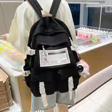 纳兰杜 大容量学生书包轻便潮流通勤双肩包大学生初中生高中生百搭款背包 织物配合成革 电脑包旅行包 大号 女款 米白拼红