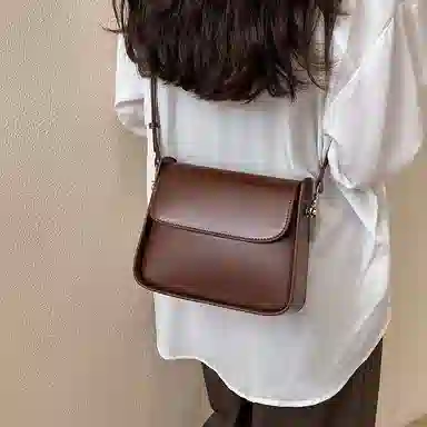 纳兰杜 高级感小众时尚百搭潮流简约通勤真皮品牌女包 牛皮 豆腐包单肩包斜挎包小方包 小号 女款 咖啡色