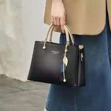 纳兰杜 大容量通勤百搭时尚妈妈款手提包女实用气质优雅女包 牛皮拼合成革 单肩包斜挎包 大号 女款 黑色/红色/蓝色