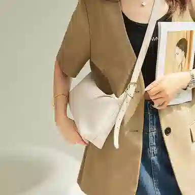 纳兰杜 小众腋下包女精致质感百搭通勤时尚软皮夏季女包 牛皮合成革 单肩包托特包 大号 女款 微月绿/子夜黑/奶昔白