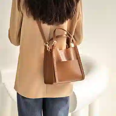 纳兰杜 通勤时尚斜挎包高级感百搭简约牛皮手提单肩包 大号 女款 可可棕/杏色