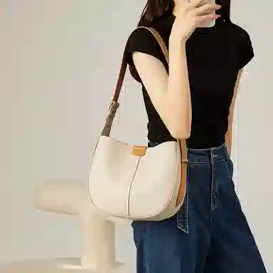 纳兰杜 复古大容量气质优雅时尚品牌小众 牛皮 水桶包单肩包 中号 女款 摩卡色/奶昔白