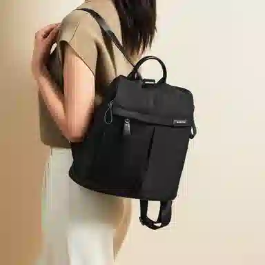 纳兰杜 大容量轻便休闲简约时尚高级感学生高中生初中生 织物 背包双肩包 大号 女款 米白色/子夜黑