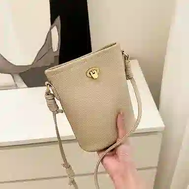 纳兰杜 高级感竖款小众优雅气质百搭时尚休闲 牛皮 水桶包斜挎包手机包 小号 女款 大象灰/子夜黑/盐卡色