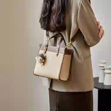 纳兰杜 小众时尚女包复古潮流气质百搭款品牌包包高级质感秋冬气质优雅手提包托特包斜挎包单肩包 牛皮 中号 女款 大象灰配棕