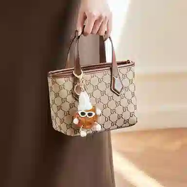 纳兰杜 轻复古气质高级感小众印花设计感 织物 菜篮子包手提单肩包斜挎包 小号 女款 咖色