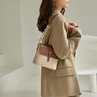 纳兰杜 时尚包包百搭款潮流品牌小众 牛皮真皮 单肩包链条包斜挎包 小号 女款 咖色