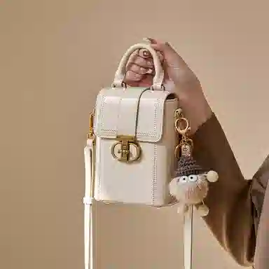 纳兰杜 夏天女士洋气迷你小众包包轻便散步休闲小巧百搭包包礼盒装 牛皮拼合成革 手机包斜挎包单肩包 中号 女款 米白色