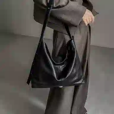 纳兰杜 通勤百搭时尚复古简约休闲实用 头层牛皮拼合成革 托特包单肩包购物袋 大号 女款 子夜黑/咖啡色