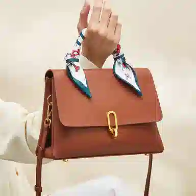 纳兰杜 妈妈款大容量丝巾高级感小众时尚潮流品牌高颜值 牛皮 斜挎包手提包单肩包 中号 女款 米白色拼咖色/咖色