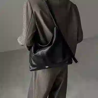 纳兰杜 通勤百搭时尚复古简约休闲实用 头层牛皮拼合成革 托特包单肩包购物袋 大号 女款 子夜黑/咖啡色